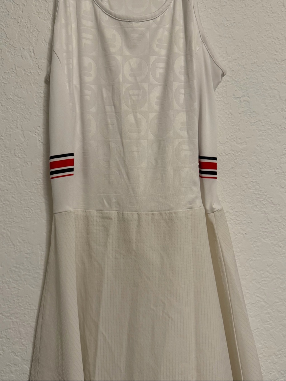Fila White Sleeveless Tennis Dress with Red & Black Stripe Detail